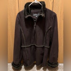 Liz Claiborne Faux Suede/Fur Chocolate Brown Jacket